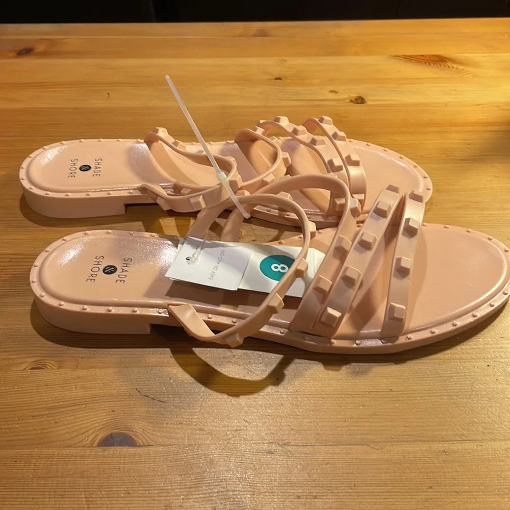 NWT Studded Jelly Slide Sandals Blush Pink Flat Beach Summer Sandals Size 8